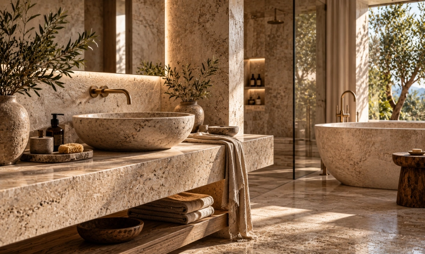 How to Style a Natural Stone Bathroom