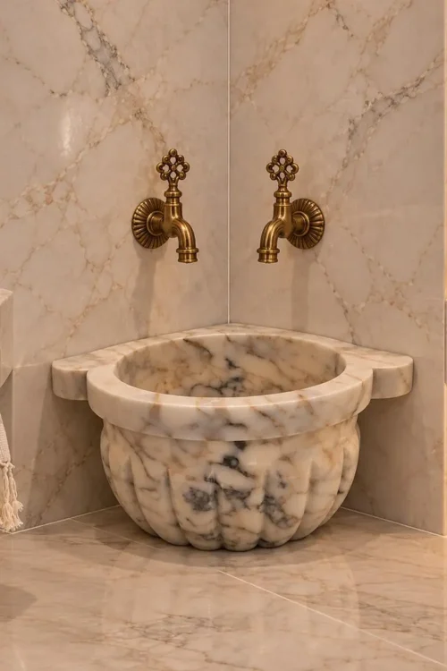 Hand-Carved Afyon Marble Kurna – Traditional Turkish Hammam Basin