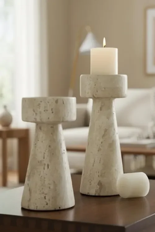 Natural Travertine Candle Holder