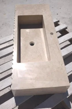 Afyon Beige Marble Wall-Mounted Sink – Fluted Natural Stone Basin