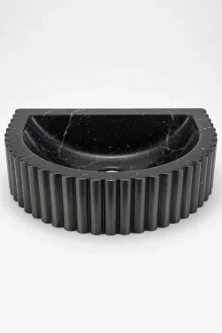 Black Marble Fluted Vessel Sink – Handcrafted Natural Stone Basin