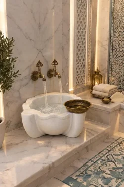 Carved Afyon Marble Hammam Basin