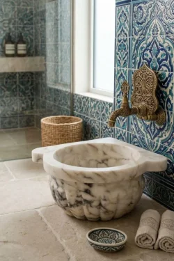 Hand-Carved Afyon Marble Kurna – Traditional Turkish Hammam Basin