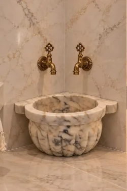 Hand-Carved Afyon Marble Kurna – Traditional Turkish Hammam Basin