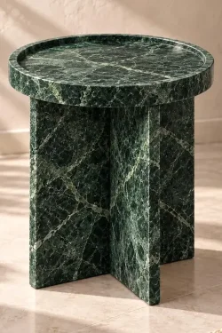 Handcrafted Beige Travertine Side Table