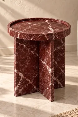 Handcrafted Beige Travertine Side Table