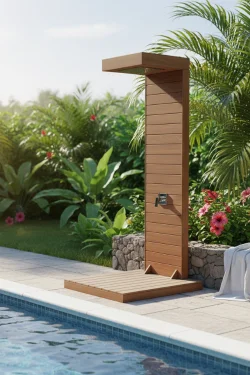 Handcrafted Iroko Wood Outdoor Shower