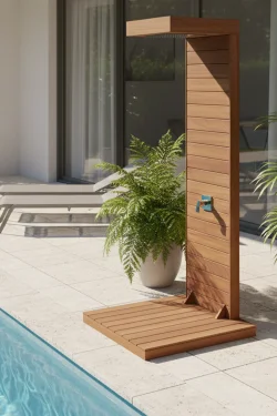 Handcrafted Iroko Wood Outdoor Shower