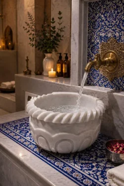 Handcrafted Marble Kurna Sink – Turkish Hammam Basin