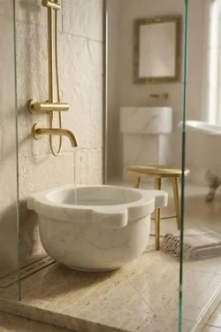 Handcrafted Turkish Hammam Kurna – Natural Marble Wall Basin