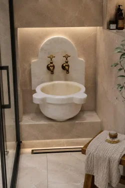 Handcrafted Turkish Hammam Kurna – Natural Marble Wall Basin