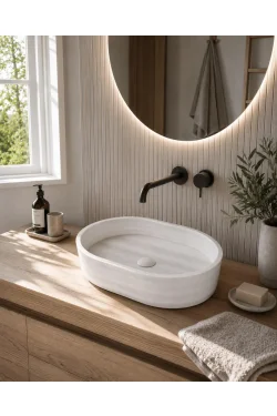 Oval White Marble Vessel Sink