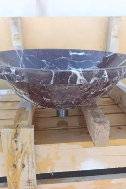 Red Marble Round Sink – Handcrafted Natural Stone Bathroom Basin