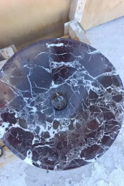 Red Marble Round Sink – Handcrafted Natural Stone Bathroom Basin