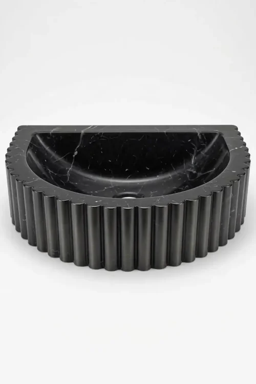Black Marble Fluted Vessel Sink – Handcrafted Natural Stone Basin