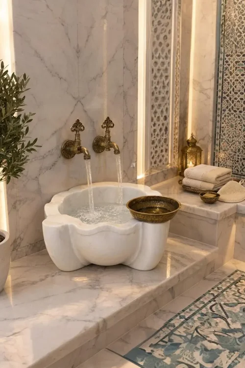 Carved Afyon Marble Hammam Basin